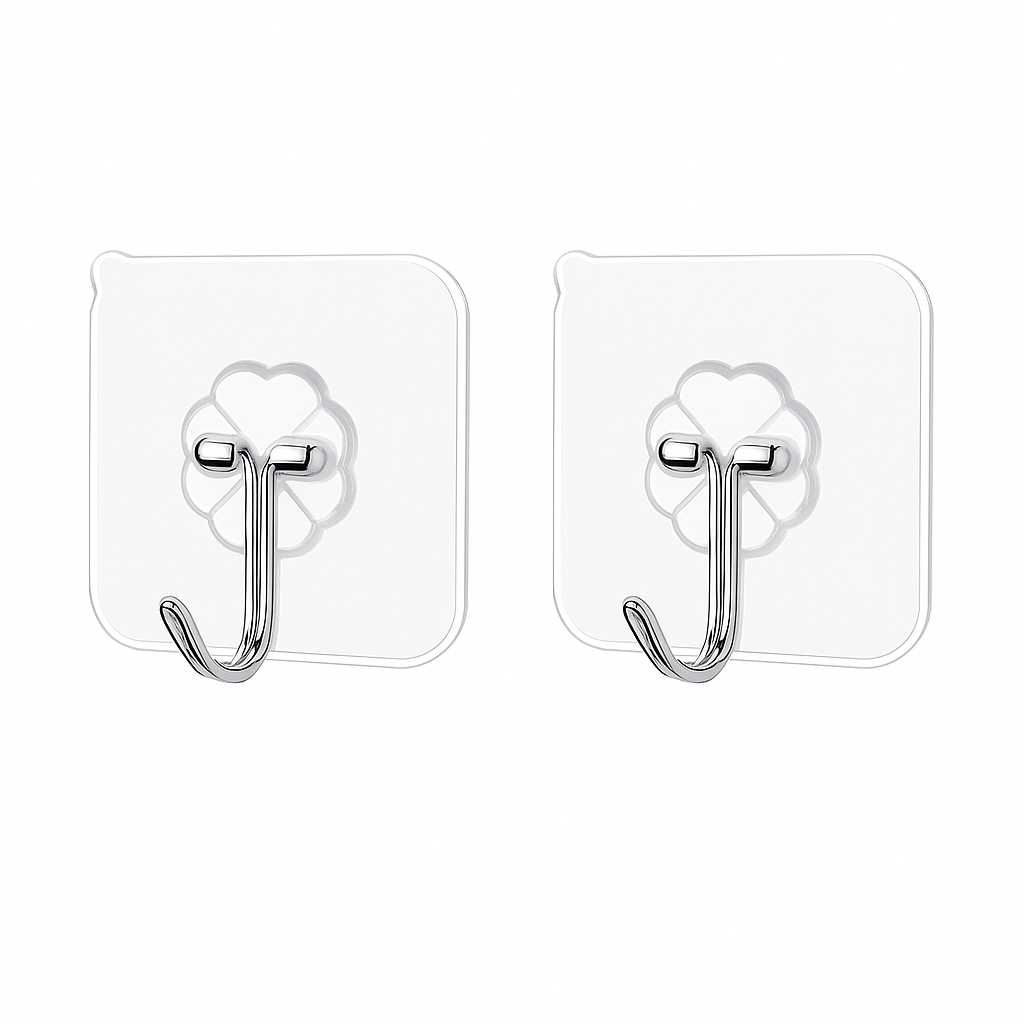 Extra Strong Transparent Adhesive Wall Hooks – 7KG Max Capacity, No-Trace, Easy-Remove, Stick-On Design (Damage-Free)