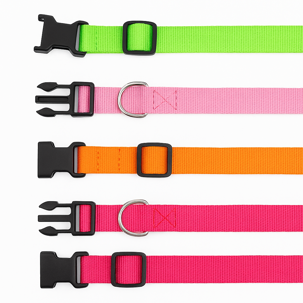 Adjustable Nylon Dog Collar – Soft, Durable & Waterproof with Quick-Release Buckle and Metal D-Ring (Multiple Sizes & Colours)