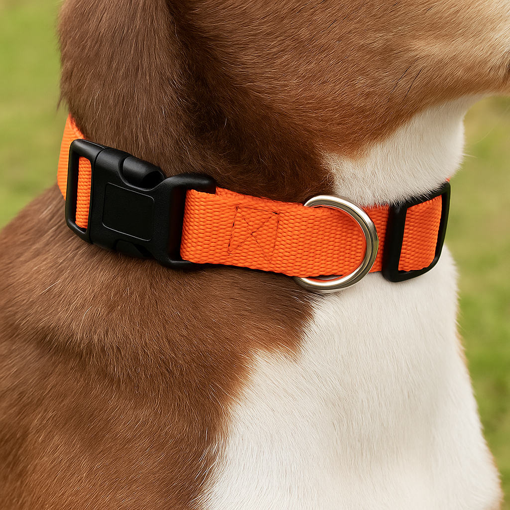 Adjustable Nylon Dog Collar – Soft, Durable & Waterproof with Quick-Release Buckle and Metal D-Ring (Multiple Sizes & Colours)