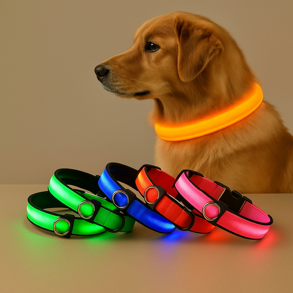 LED Pet Dog Collar with Safety Luminous Flashing Light Up, USB Rechargeable