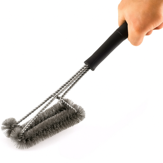 Heavy-Duty BBQ Grill Cleaning Brush with Scraper – 3-in-1 Stainless Steel Wire Bristles for Charcoal, Gas & Smoker Grills