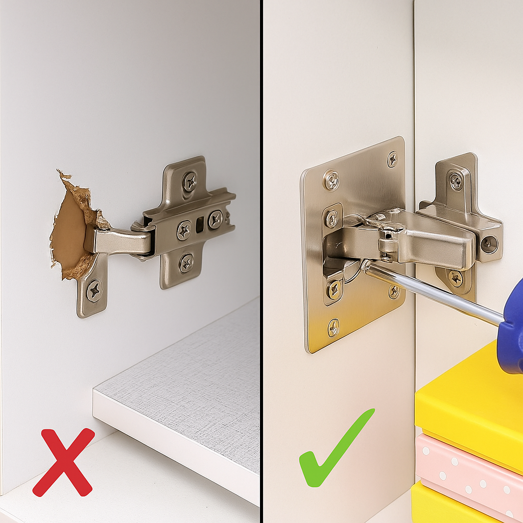 Cabinet Hinge Repair Plate Kit with Screws – 1/2/4/6/12PCS Stainless Steel Mounting Plates for Cupboard, Wardrobe & Cabinet Doors (0.55mm & 1mm Options)