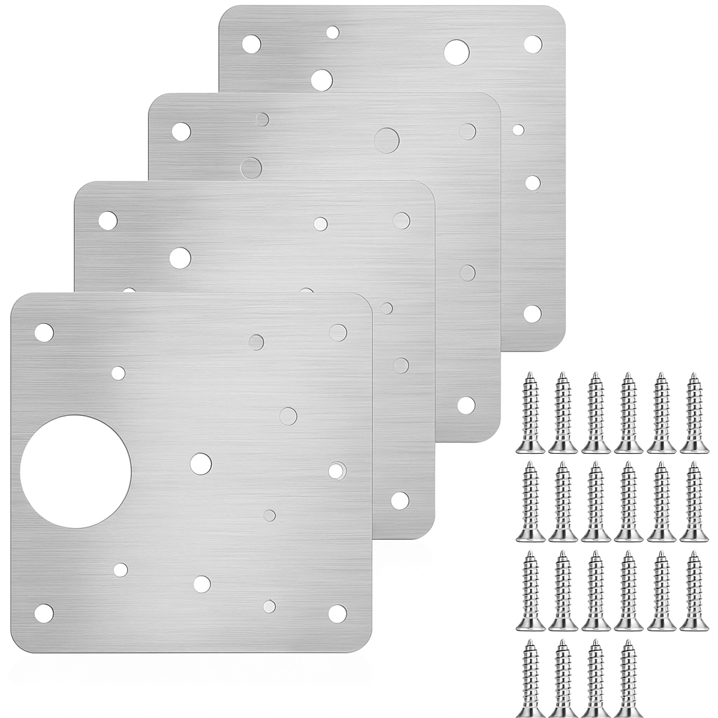 Cabinet Hinge Repair Plate Kit with Screws – 1/2/4/6/12PCS Stainless Steel Mounting Plates for Cupboard, Wardrobe & Cabinet Doors (0.55mm & 1mm Options)