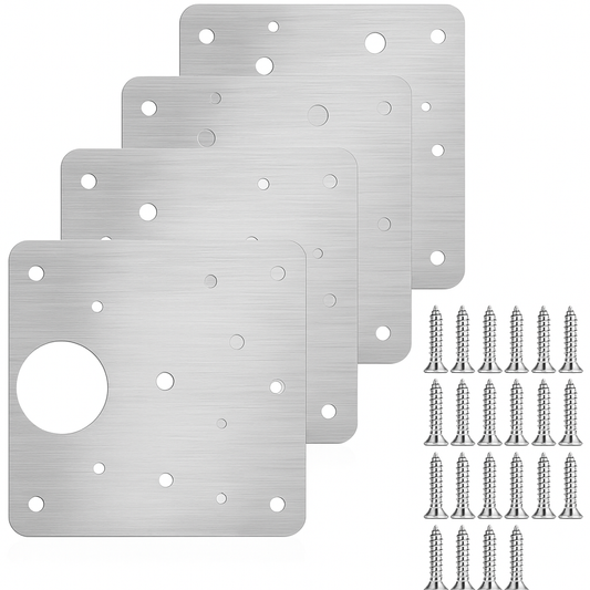 Cabinet Hinge Repair Plate Kit with Screws – 1/2/4/6/12PCS Stainless Steel Mounting Plates for Cupboard, Wardrobe & Cabinet Doors (0.55mm & 1mm Options)