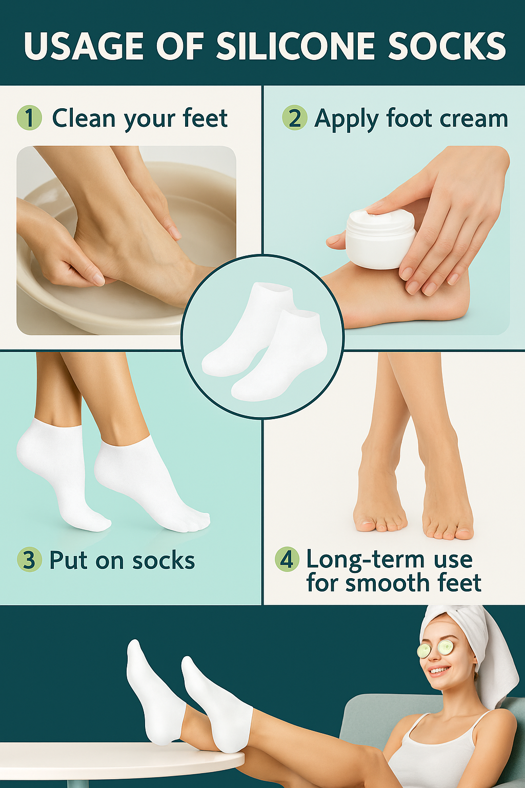 2pcs Silicone Gel Heel Socks – Moisturizing, Cracked Foot Repair, Reusable & Waterproof