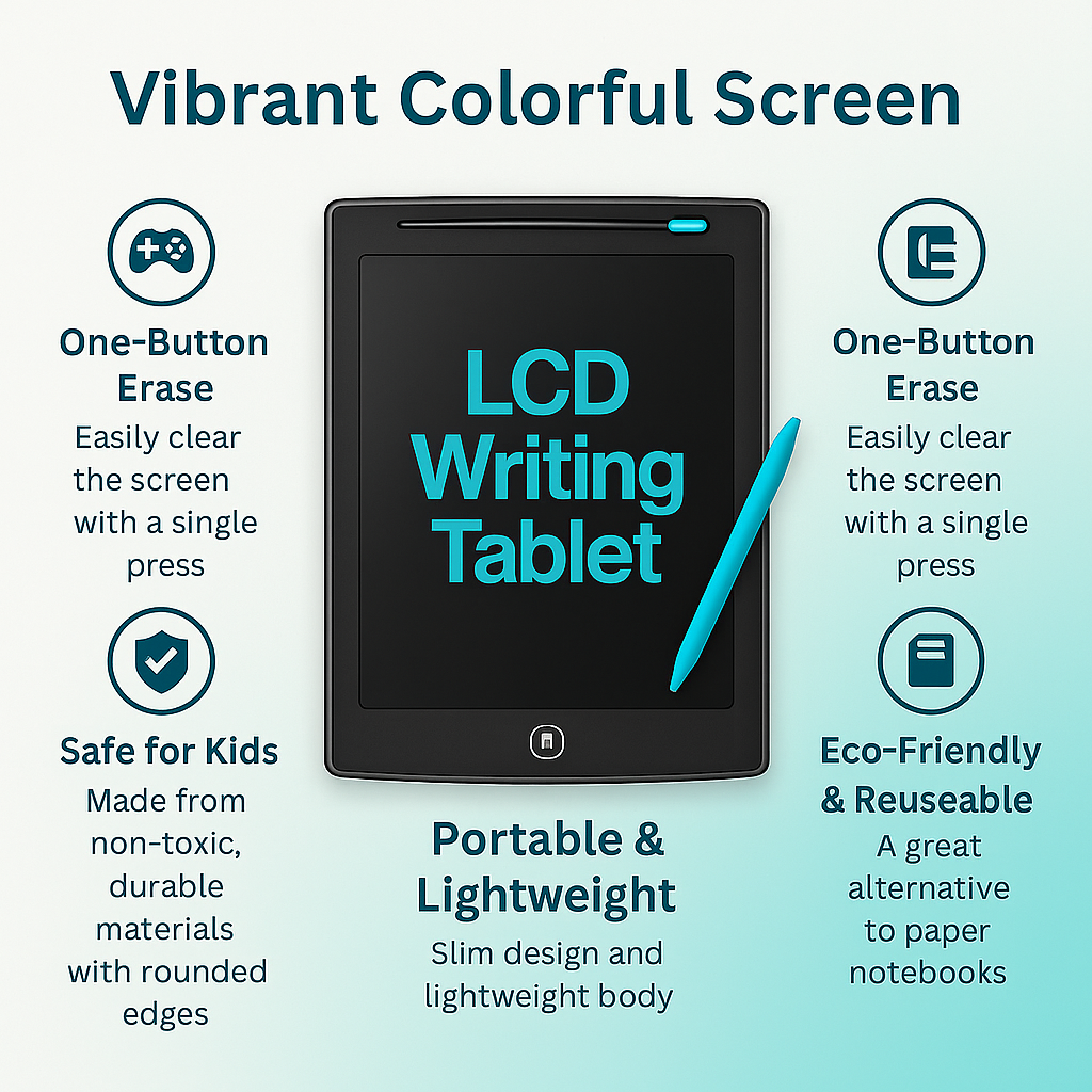 LCD Rainbow Writing Tablet for Kids – 8.5" or 12" Erasable Drawing Pad, Reusable Writing Board for Boys & Girls Ages 3–6