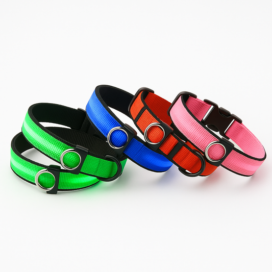 LED Dog Collar – USB Rechargeable, Waterproof, Adjustable Light-Up Safety Collar for Night Walks (All Sizes & Colors)