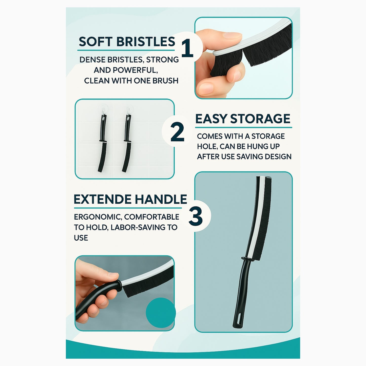 Multifunctional Gap & Crevice Cleaning Brush – Hard Bristle Household Tool for Windows, Corners, Sink Edges