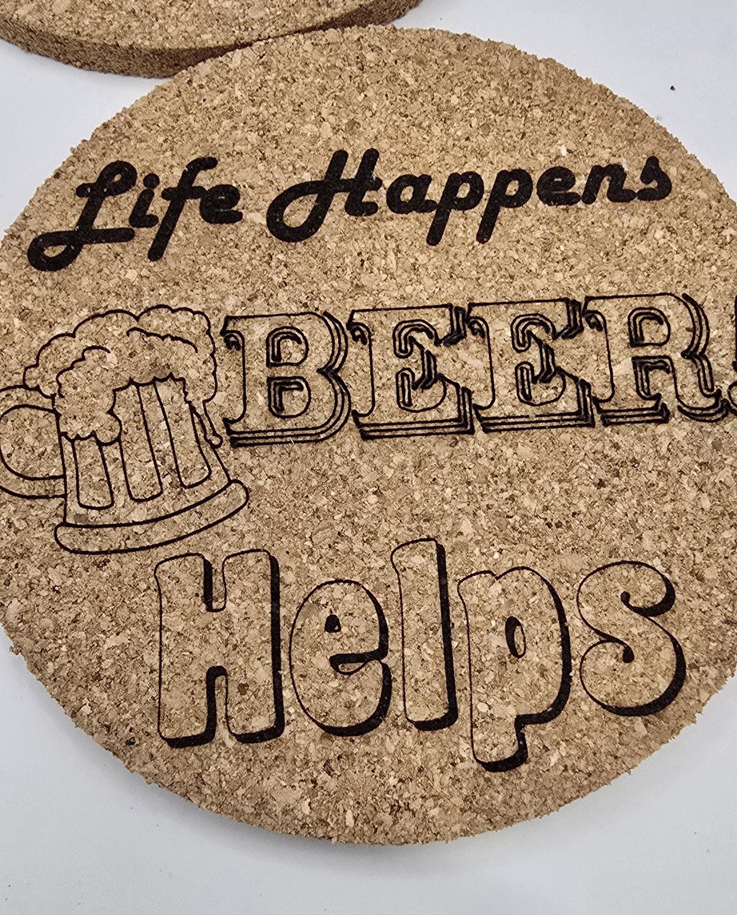 Fun Drinks Coaster sets (6 pack) - Beer Lovers, Slate Cork Oak finish Laser Crafted UK