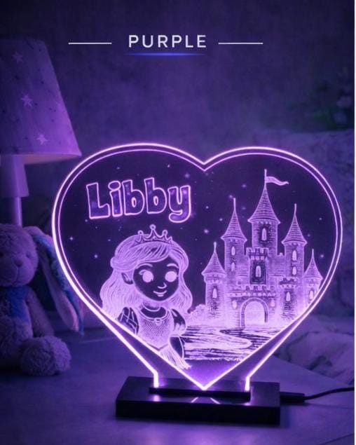 Personalized Princess LED Night Light, Color Changing Nursery Decor
