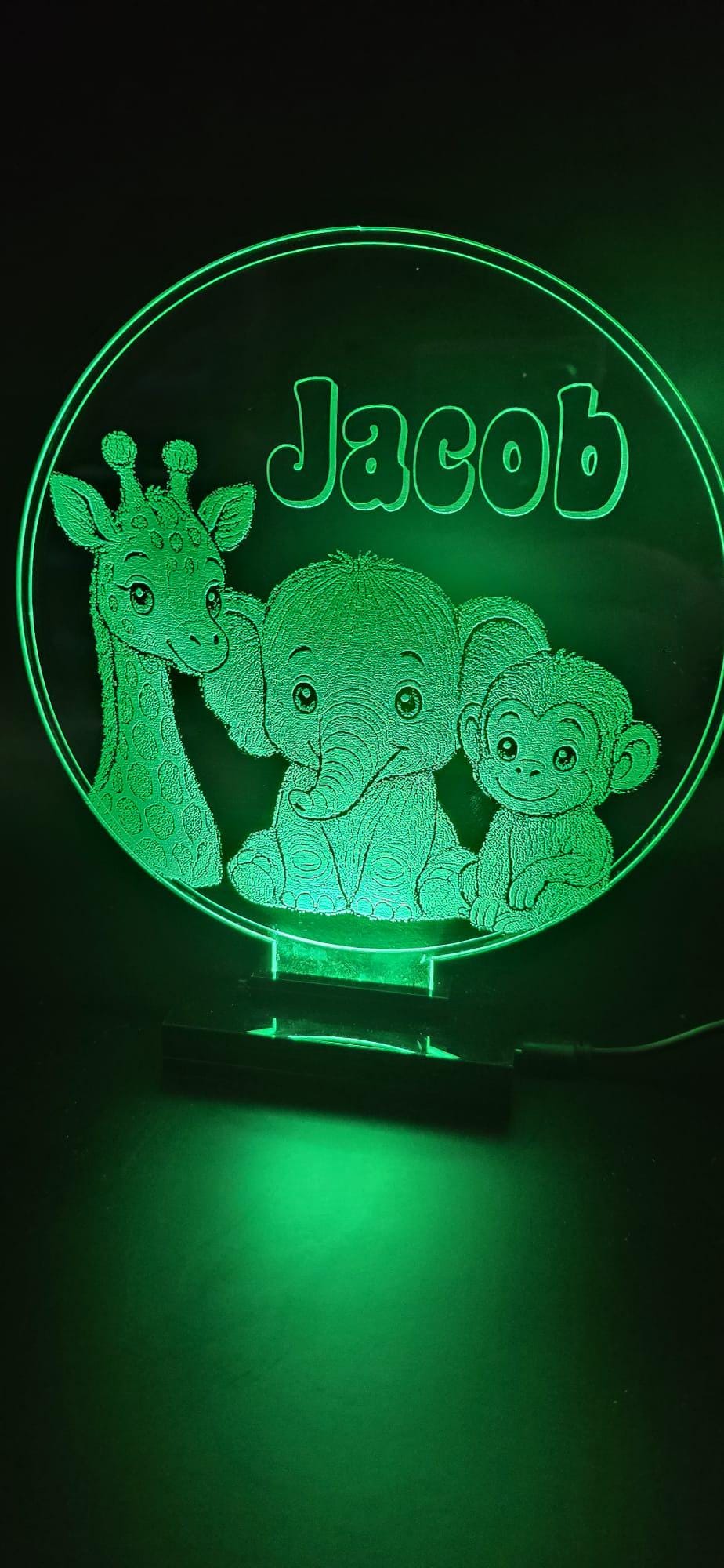 Personalised Safari Animal LED Night Light – Custom Name Lamp for Nursery Decor