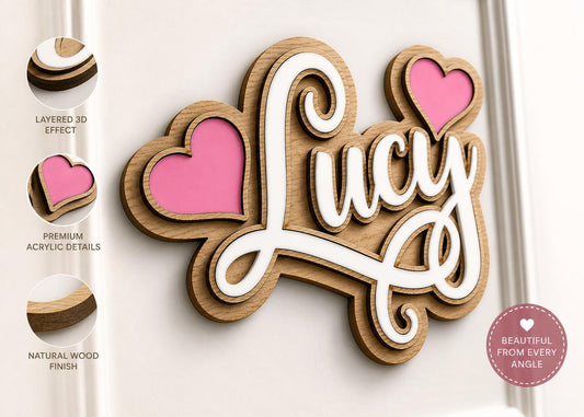 Personalised Wooden Name Sign | 3D Door Name Plaque | Custom Kids Room Decor | Oak & Acrylic | Nursery Bedroom Door Sign | Handmade Gift UK