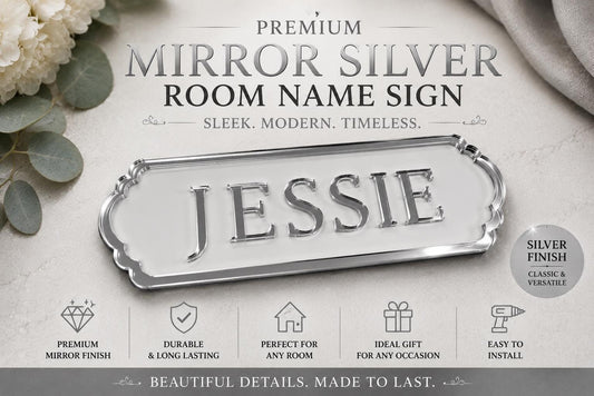 Personalised Mirror Acrylic Room Name Sign 210mm x 70mm | Gold Rose Gold Silver Bedroom Door Plaque | Custom Kids Name Sign UK