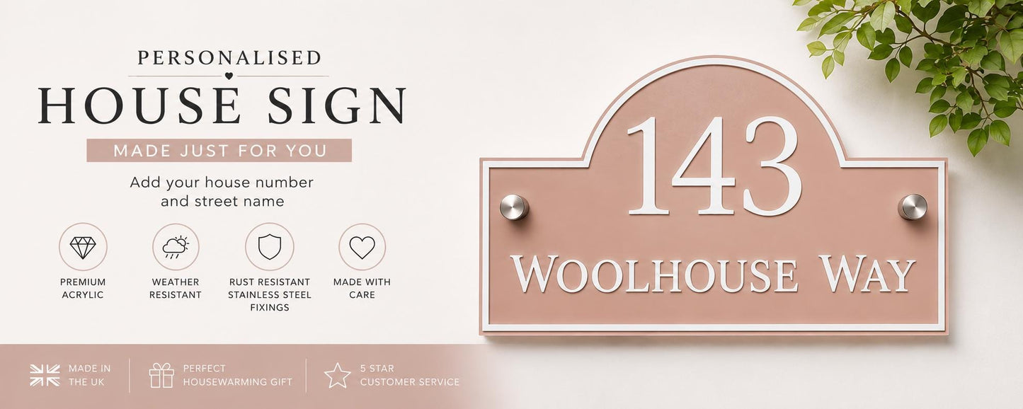 Personalised Rose Petal Pink House Sign | Modern Address Plaque | Door Number Sign | Acrylic House Number | UK Made