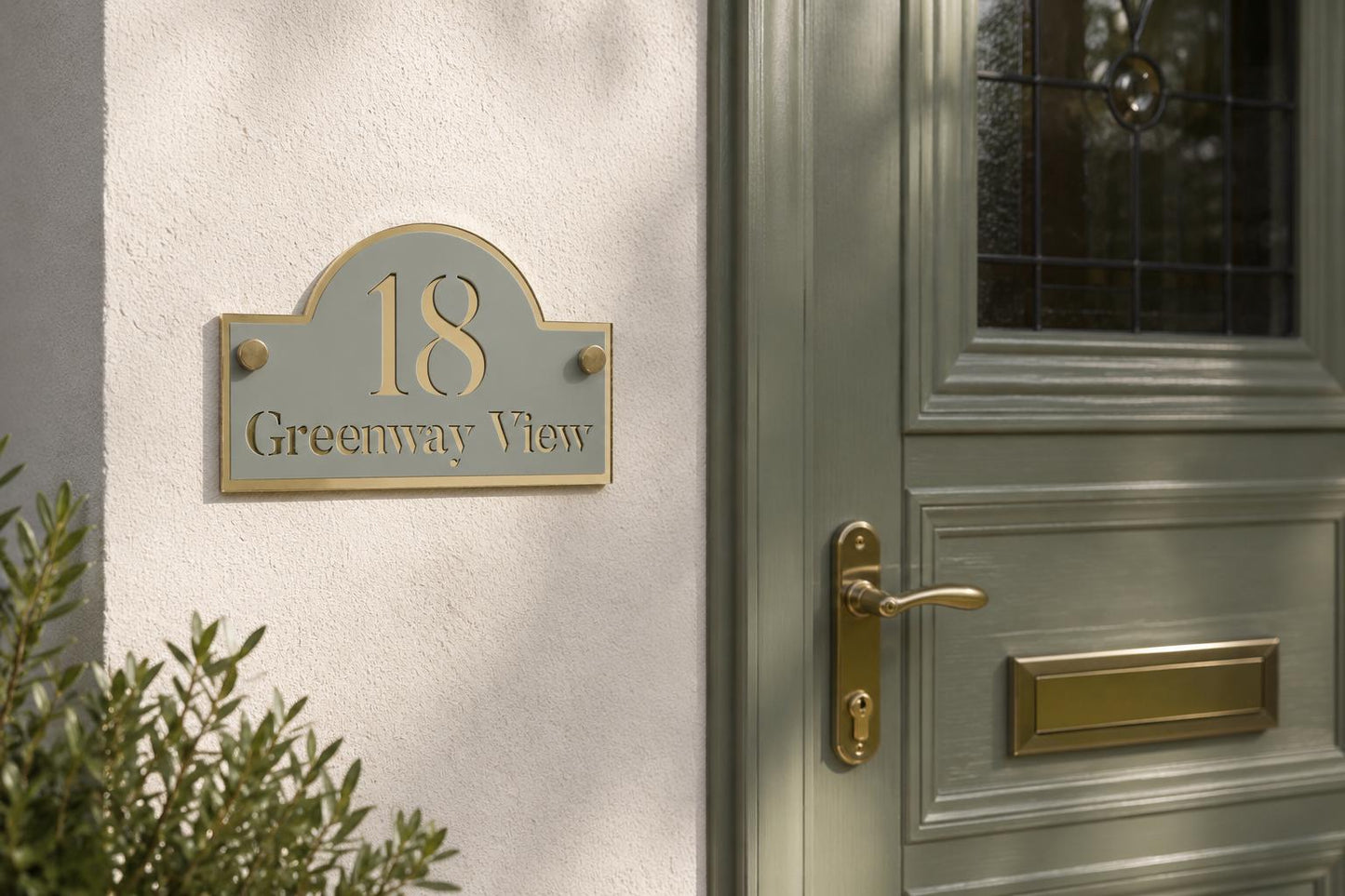 Sage Green House Sign Personalised Address Plaque Mirror Gold Door Number Sign UK Acrylic House Number Sign Outdoor Address Sign