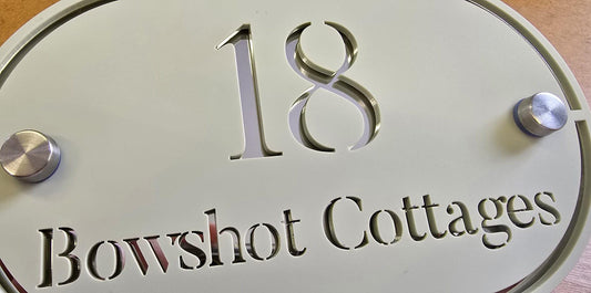 Sage Green House Sign Personalised Address Plaque Mirror Silver Door Number Sign Oval House Name Sign UK Standoff Fixings