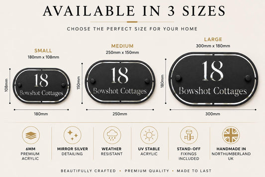 Matt Black & Mirror Silver House Sign Personalised Address Plaque Modern Door Number Sign UK Outdoor Acrylic House Number