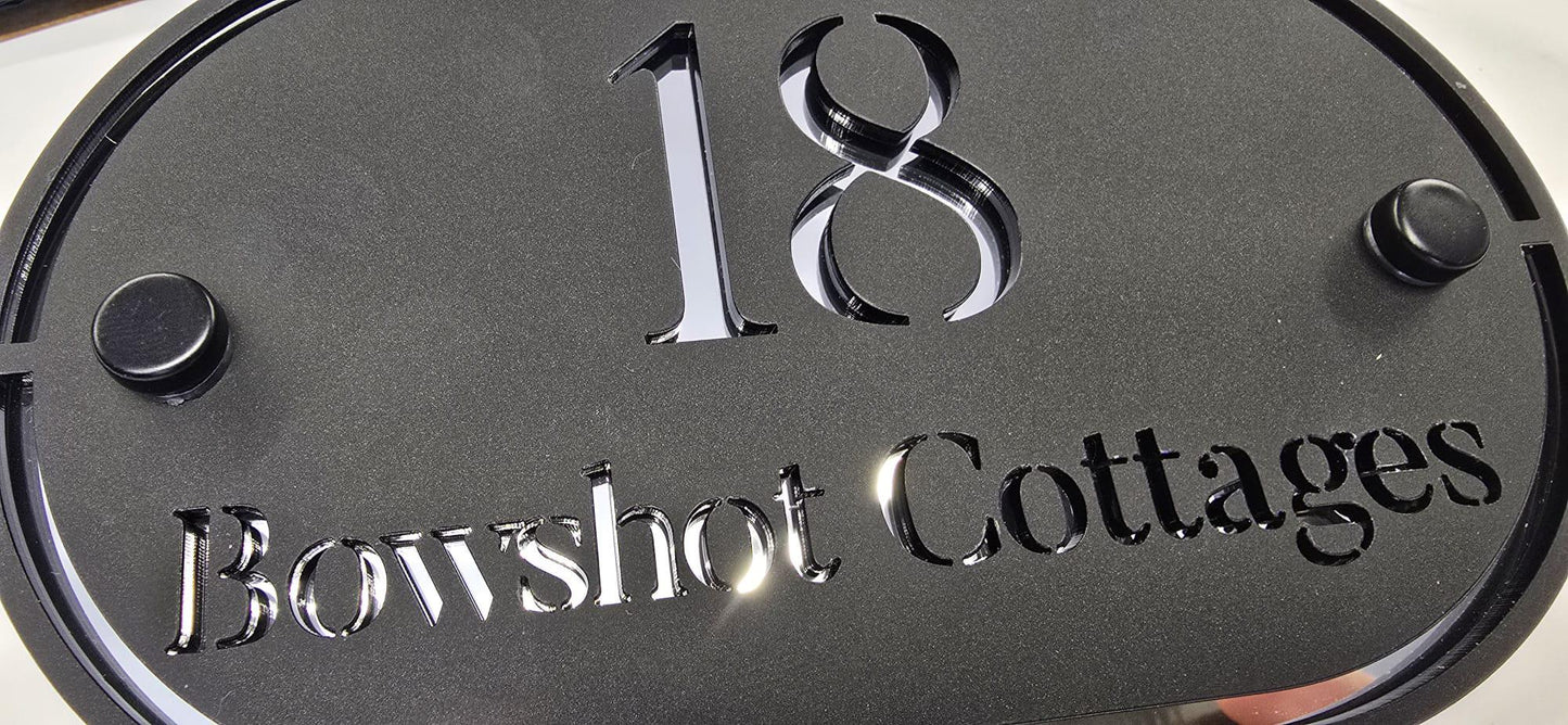 Matt Black & Mirror Silver House Sign Personalised Address Plaque Modern Door Number Sign UK Outdoor Acrylic House Number