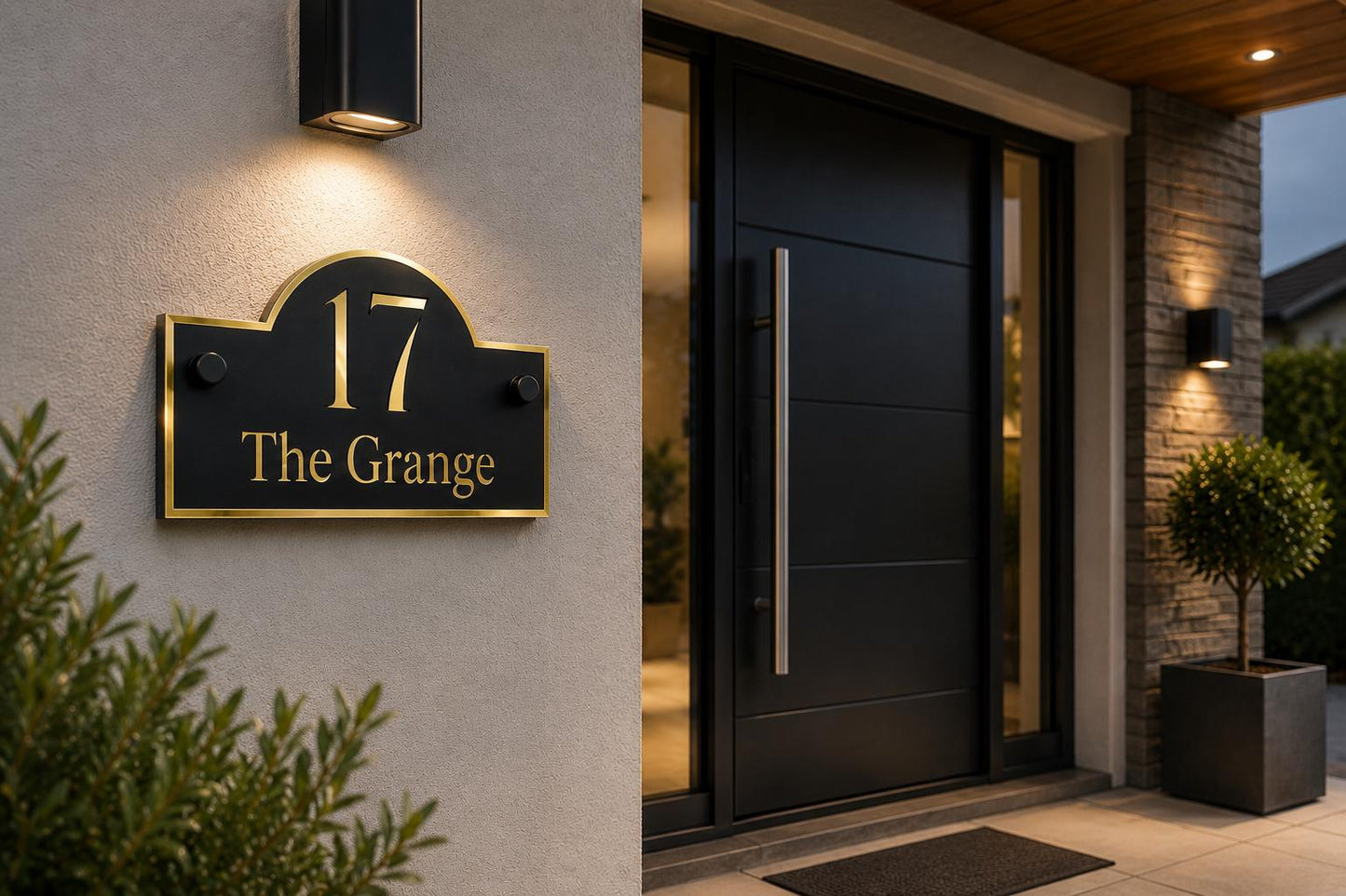 Personalised House Sign Matt Black & Mirror Gold Address Plaque Modern Door Number Sign Acrylic House Number Outdoor Sign UK