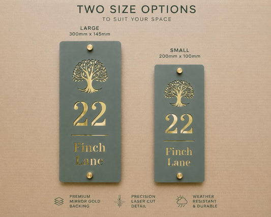Personalised House Sign Pine Green & Mirror Gold Address Plaque Vertical House Number Sign Modern Acrylic Door Sign UK
