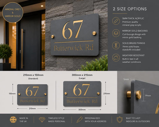 House Number Sign Personalised Anthracite Grey Address Plaque | Modern Slate Grey Door Number Sign | Acrylic House Sign UK