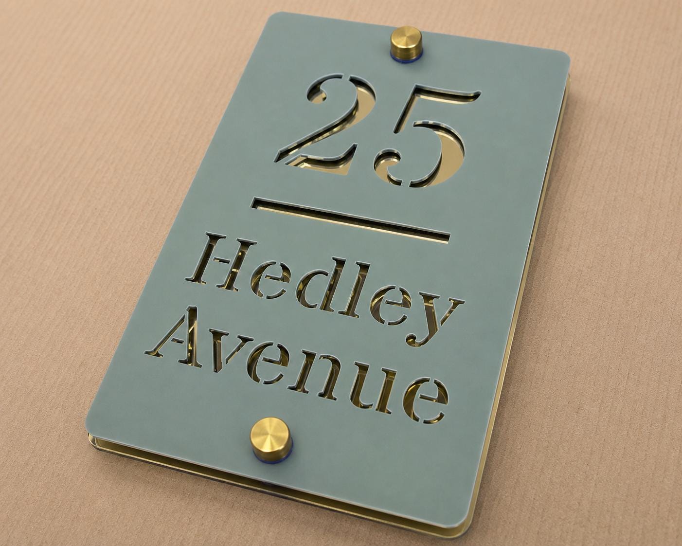 Personalised Pine Green House Sign with Mirror Gold Backing | Modern Acrylic House Number | Custom Address Plaque | Outdoor Door Sign UK