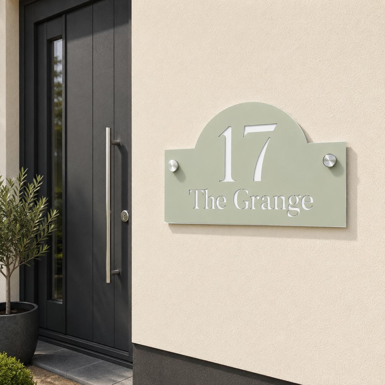 Sage Green House Sign Personalised Address Plaque Modern Door Number Sign Outdoor Acrylic House Name Sign with Standoff Fixings