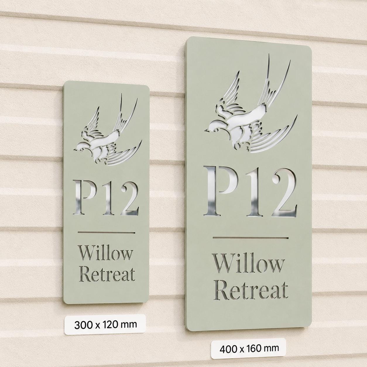 Personalised Static Caravan Sign | Sage Green Acrylic Plot Number Plaque | Holiday Home Sign | No Drill Caravan Door Sign screw or stick on
