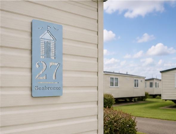 Personalised Beach Hut Caravan Sign, Custom Static Caravan Number Plaque, Coastal Holiday Home Sign
