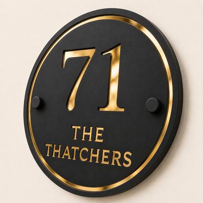Matt Black & Mirror Gold Round Acrylic House Sign