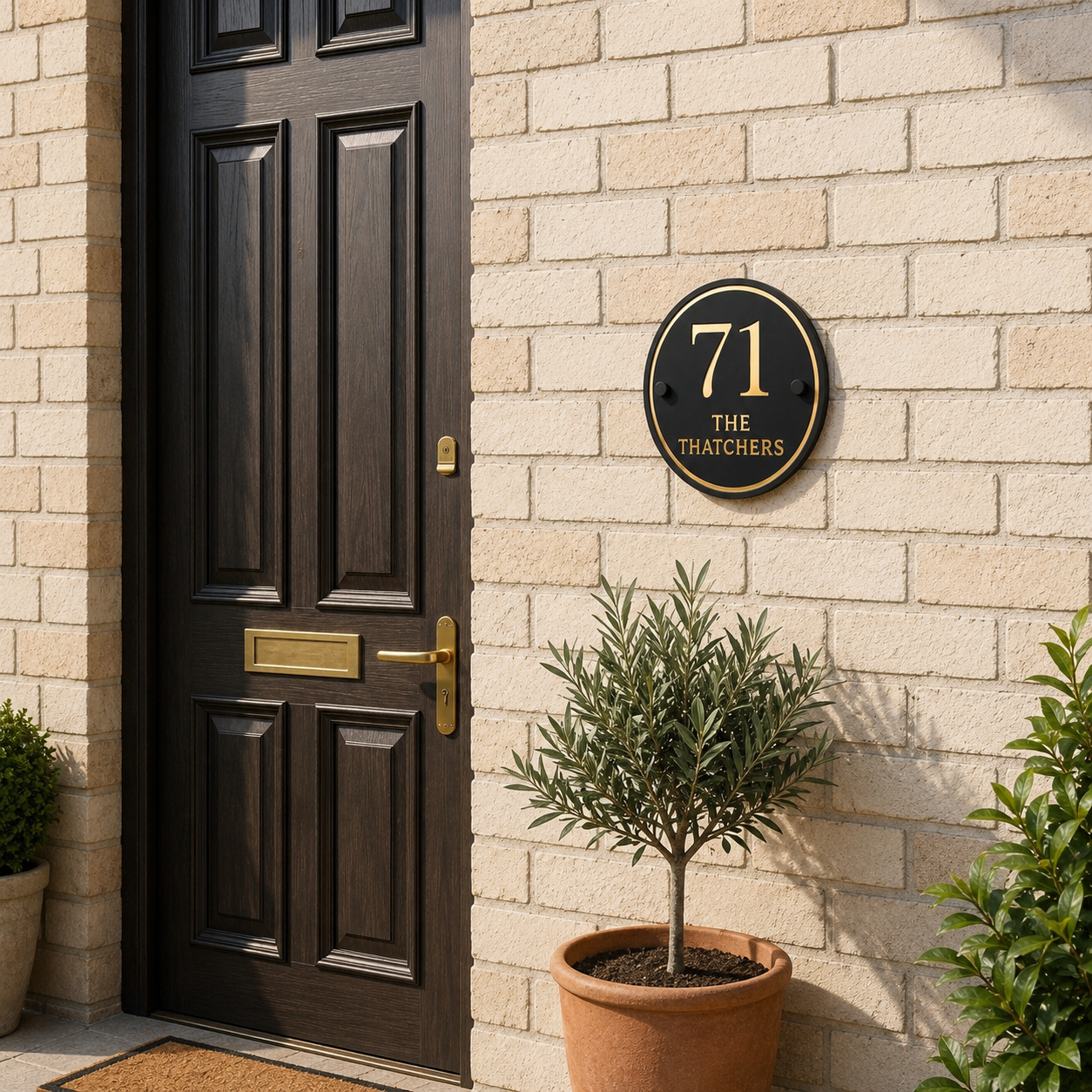 Matt Black & Mirror Gold Round Acrylic House Sign