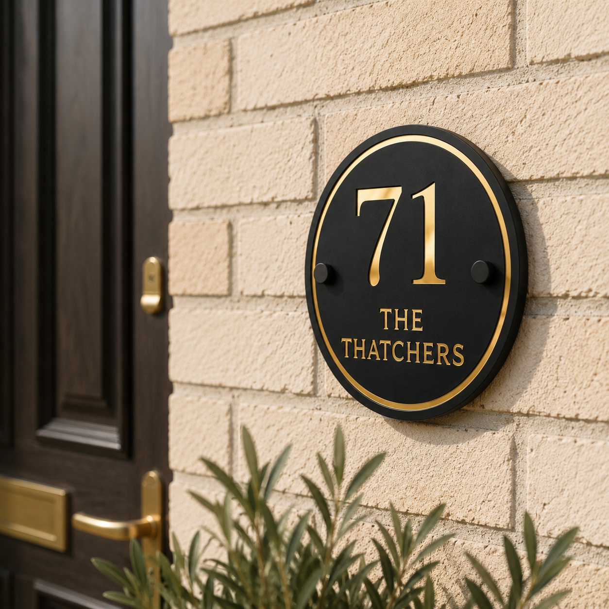 Matt Black & Mirror Gold Round Acrylic House Sign