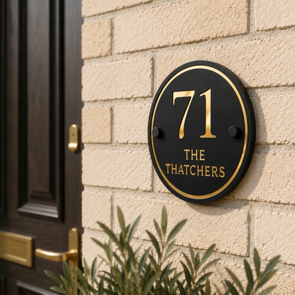 Matt Black & Mirror Gold Round Acrylic House Sign