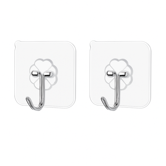Extra Strong Transparent Adhesive Wall Hooks – 7KG Max Capacity, No-Trace, Easy-Remove, Stick-On Design (Damage-Free)