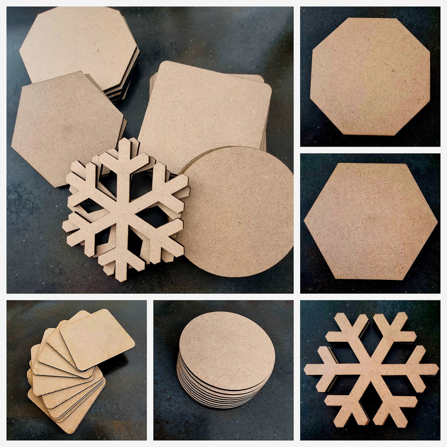 MDF Craft Blanks | Laser Cut Coaster Shapes | Cricut & Engraving DIY Craft Supplies UK x10