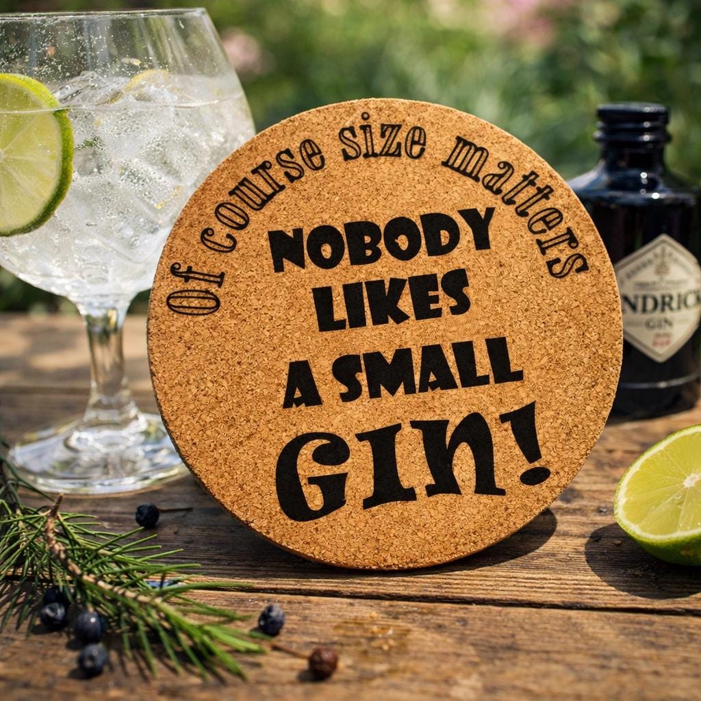 Fun Drinks Coaster sets (6 pack) - Gin Lovers, Slate Cork Oak finish Laser Crafted UK
