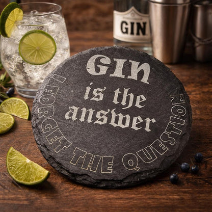 Fun Drinks Coaster sets (6 pack) - Gin Lovers, Slate Cork Oak finish Laser Crafted UK