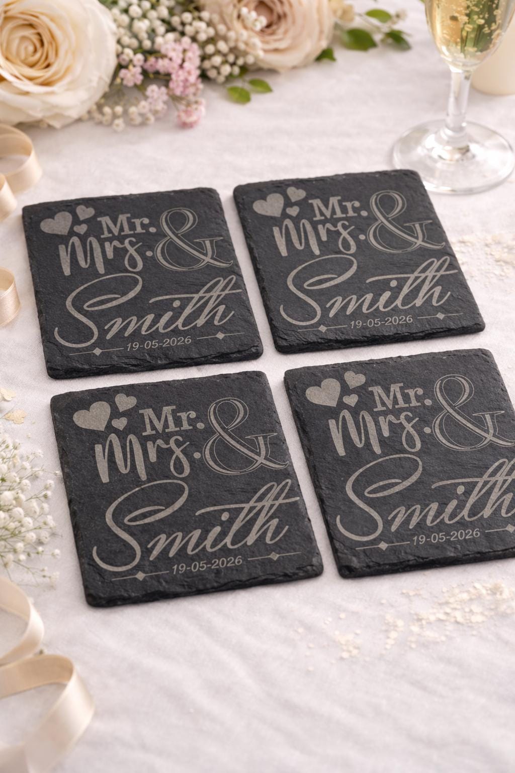 Personalised Wedding Coasters, Engraved Slate Coasters, Custom Mr & Mrs Gift, Wedding Gift Idea, Anniversary Gift, Couples Gift UK