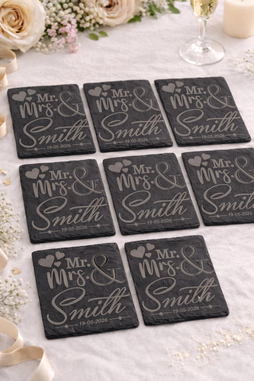 Personalised Wedding Coasters, Engraved Slate Coasters, Custom Mr & Mrs Gift, Wedding Gift Idea, Anniversary Gift, Couples Gift UK