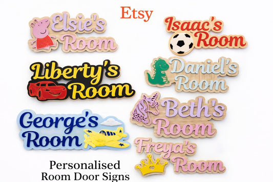 Personalised Kids Door Name Sign | Custom Nursery Bedroom Plaque | Child Name Sign | Wooden Acrylic Room Decor | Baby Gift UK