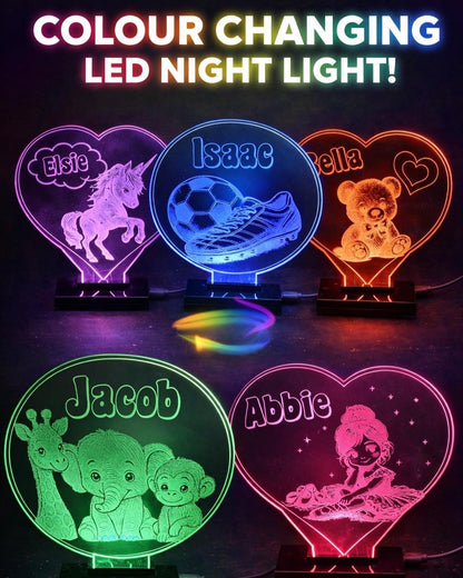 Personalised LED Night Light | Unicorn, Football, Animals, Princess Designs
