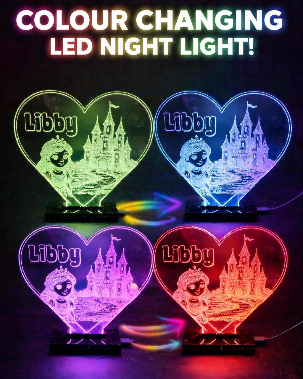Personalized Princess LED Night Light, Color Changing Nursery Decor