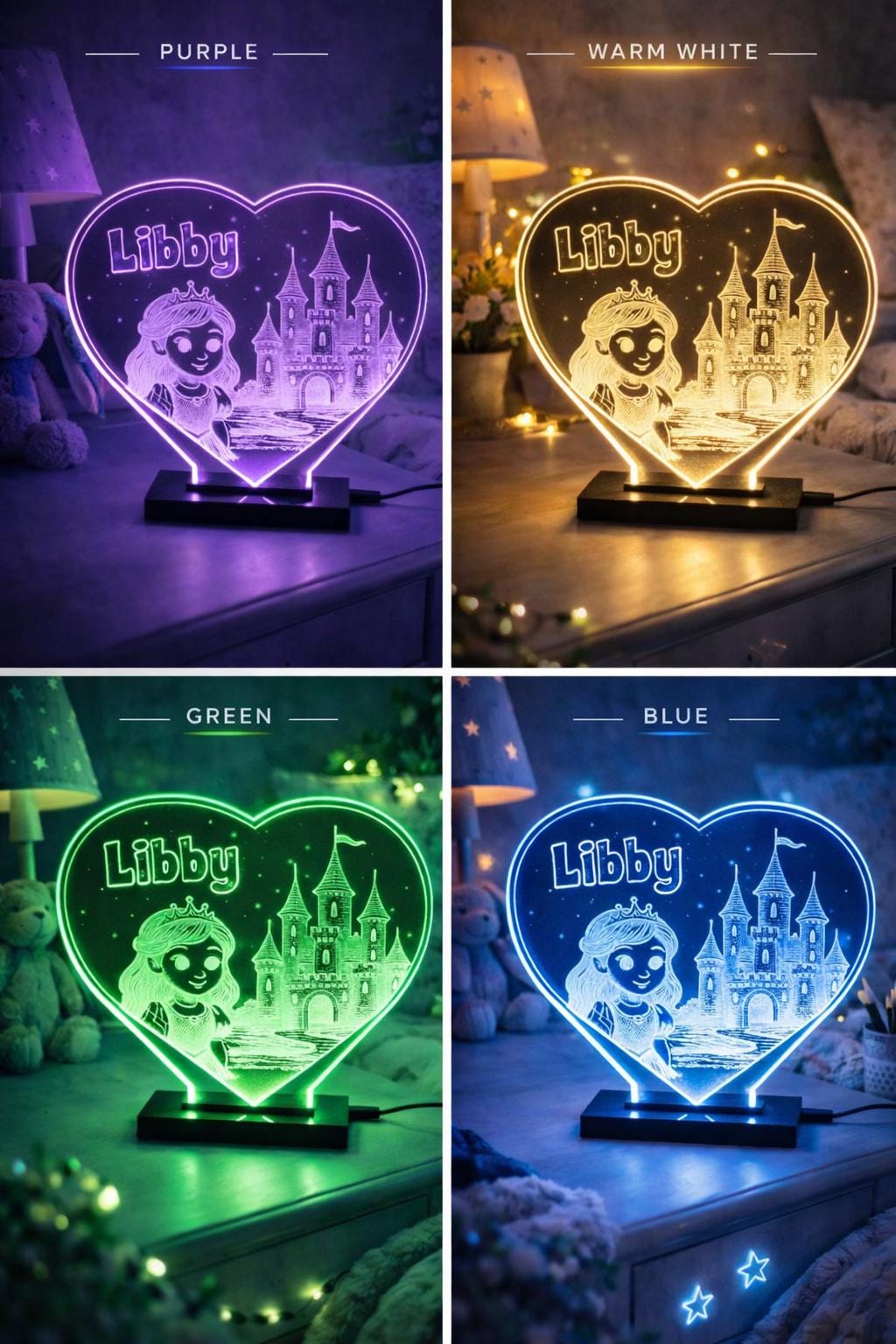 Personalized Princess LED Night Light, Color Changing Nursery Decor