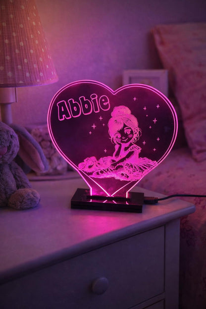 Personalised Ballerina LED Night Light, Colour Changing Acrylic Lamp