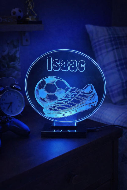 Personalised Football LED Night Light, Custom Name Kids Bedroom Lamp