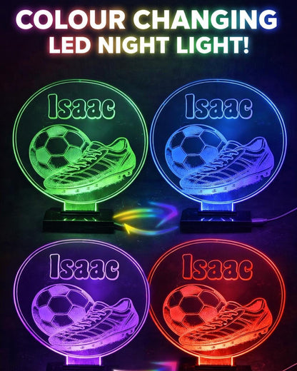 Personalised Football LED Night Light, Custom Name Kids Bedroom Lamp