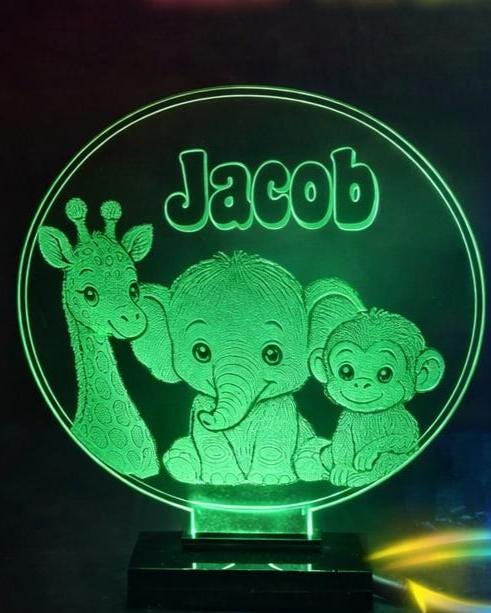 Personalised Safari Animal LED Night Light – Custom Name Lamp for Nursery Decor