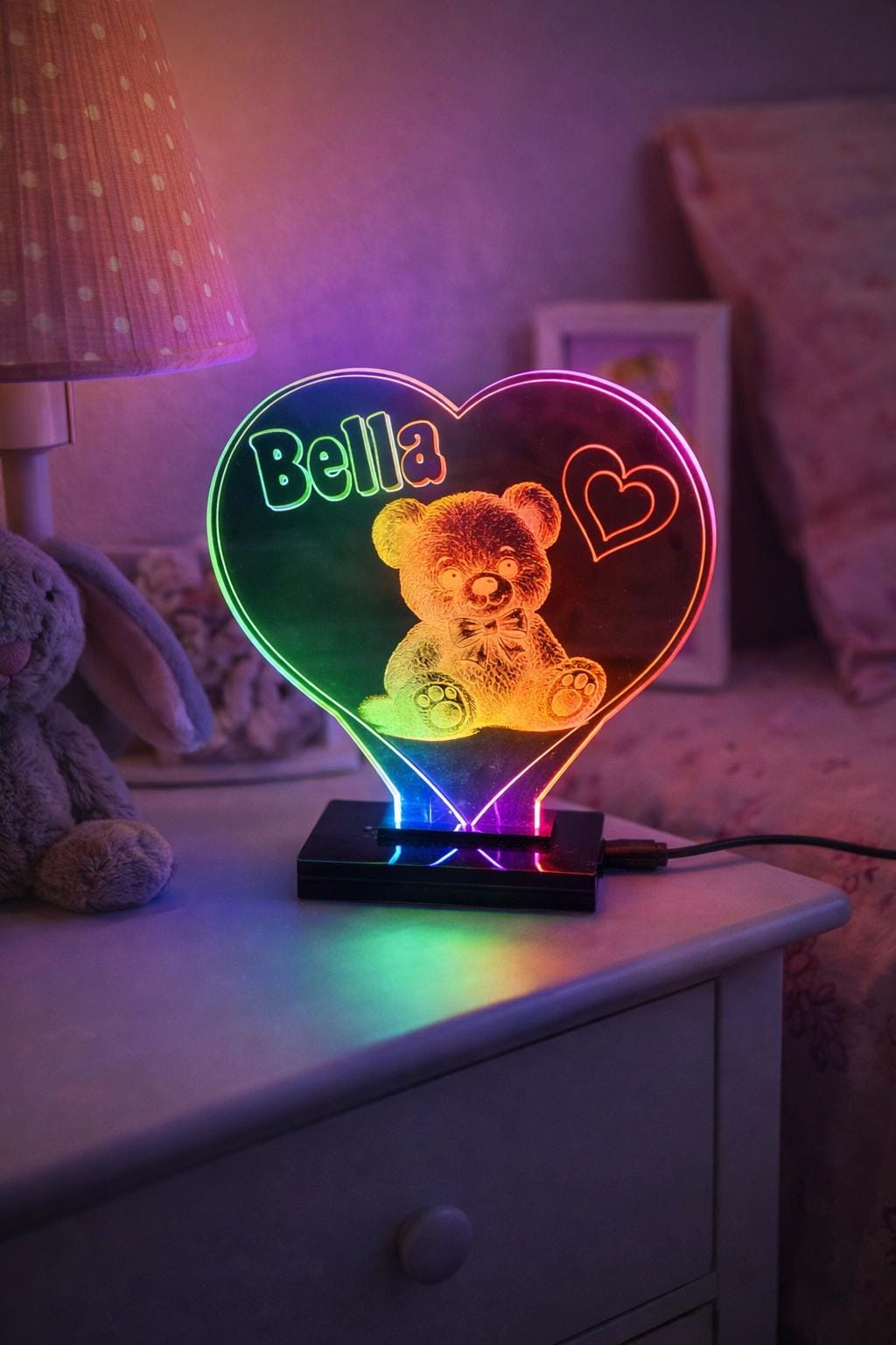 Personalised Teddy Bear Night Light – Custom Name LED Lamp, Jungle Decor