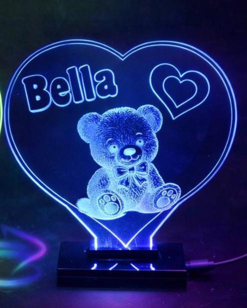 Personalised Teddy Bear Night Light – Custom Name LED Lamp, Jungle Decor