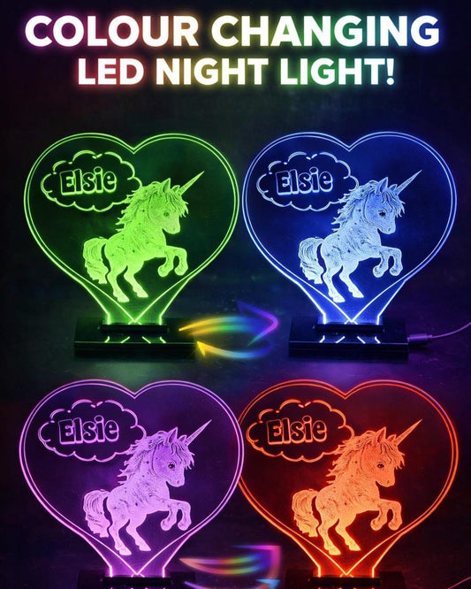 Personalized Unicorn LED Night Light, Color Changing Nursery Decor